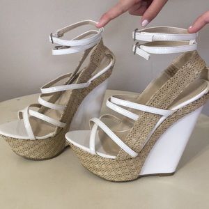 White natural high heel platform wedge sandals